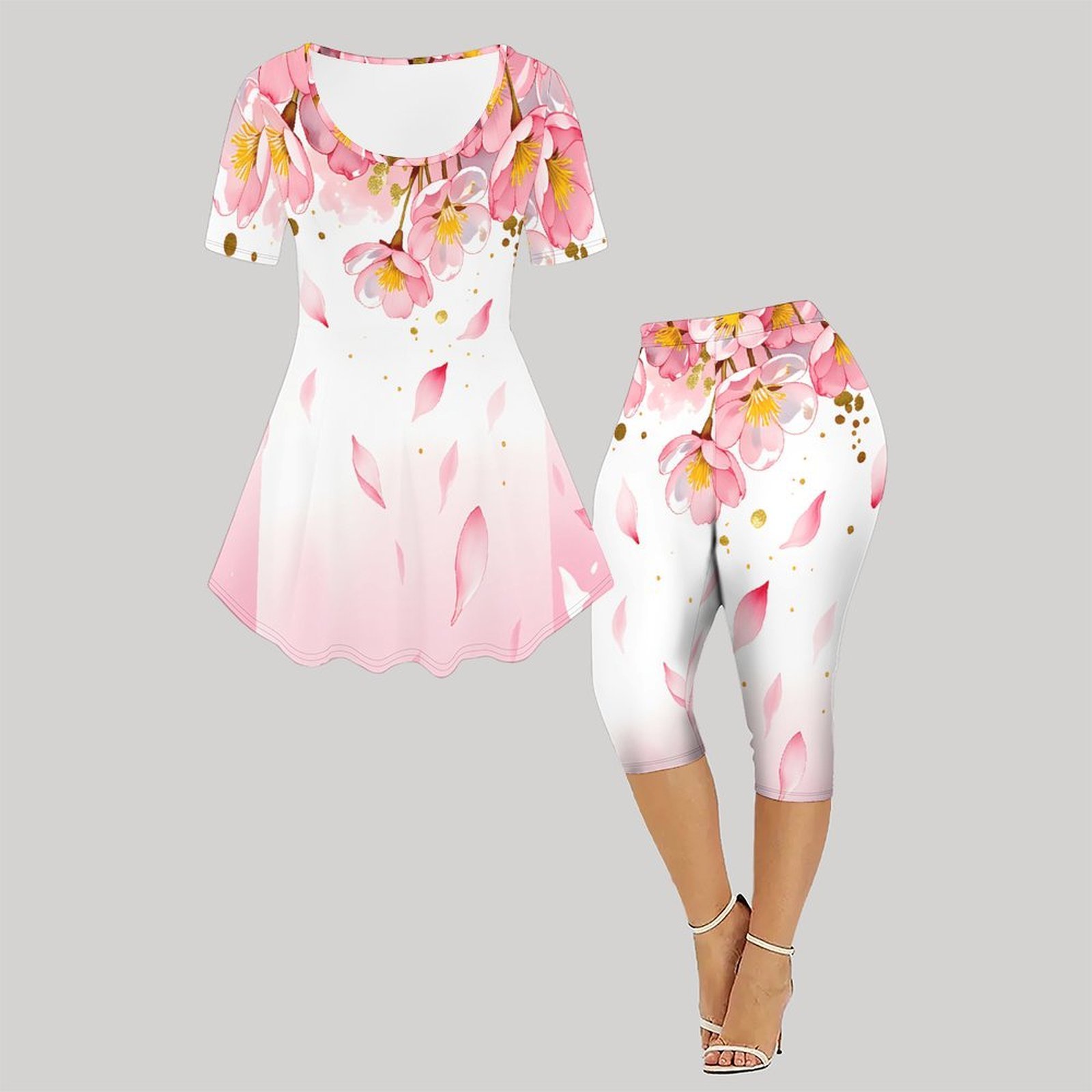 2pcs Vintage Print Two Piece S - Romper Floral Print review and price