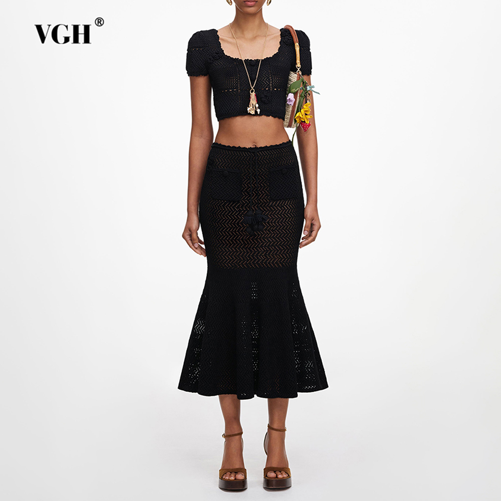 VGH Black 3D Floral Hollow Kni - Crop Top Crochet review and price
