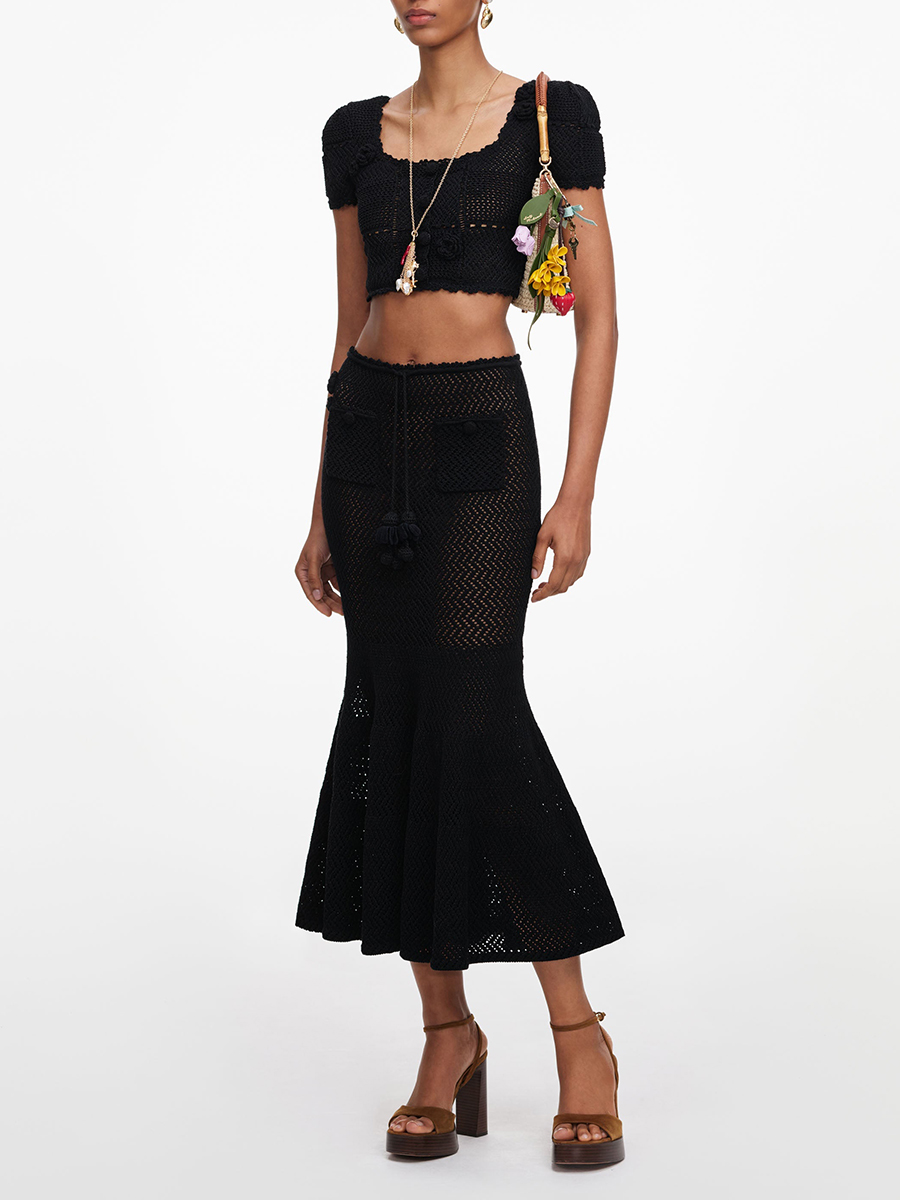 VGH Black 3D Floral Hollow Kni - Crop Top Crochet review and price