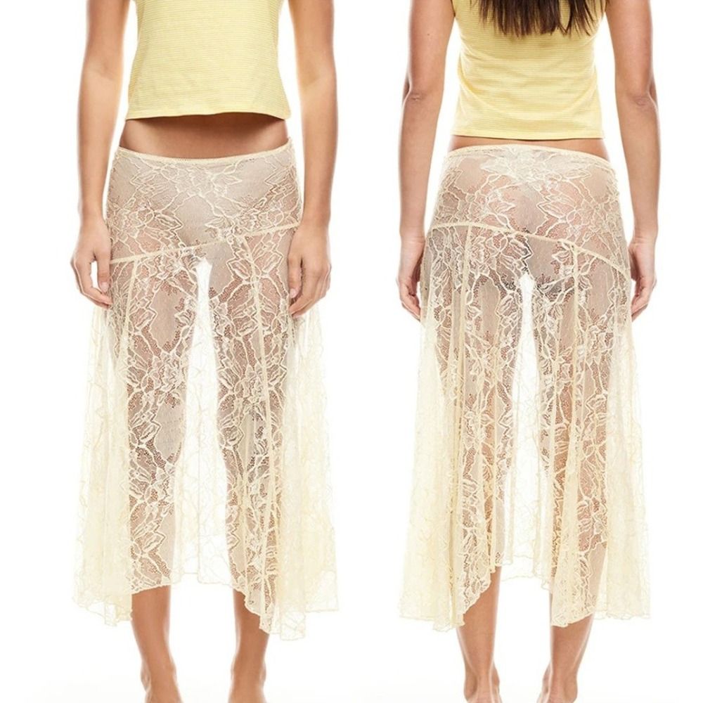 Solid Color Lace Beach Dress S - Midi Skirt Floral review and price