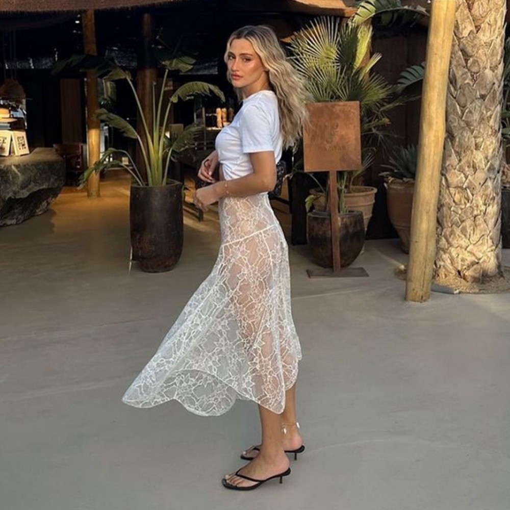Solid Color Lace Beach Dress S - Midi Skirt Floral review and price
