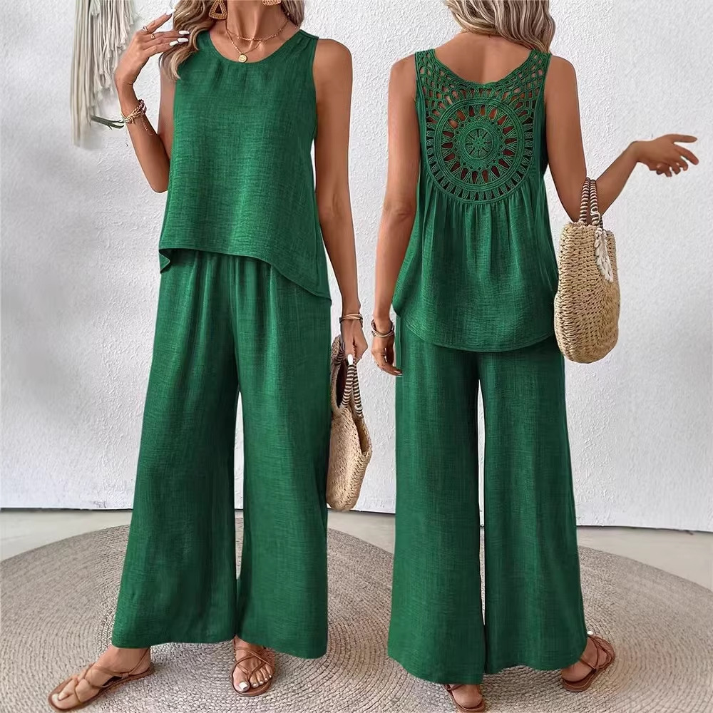 Two Pieces Women Solid Pant Se - Linen Pant Wide review and price