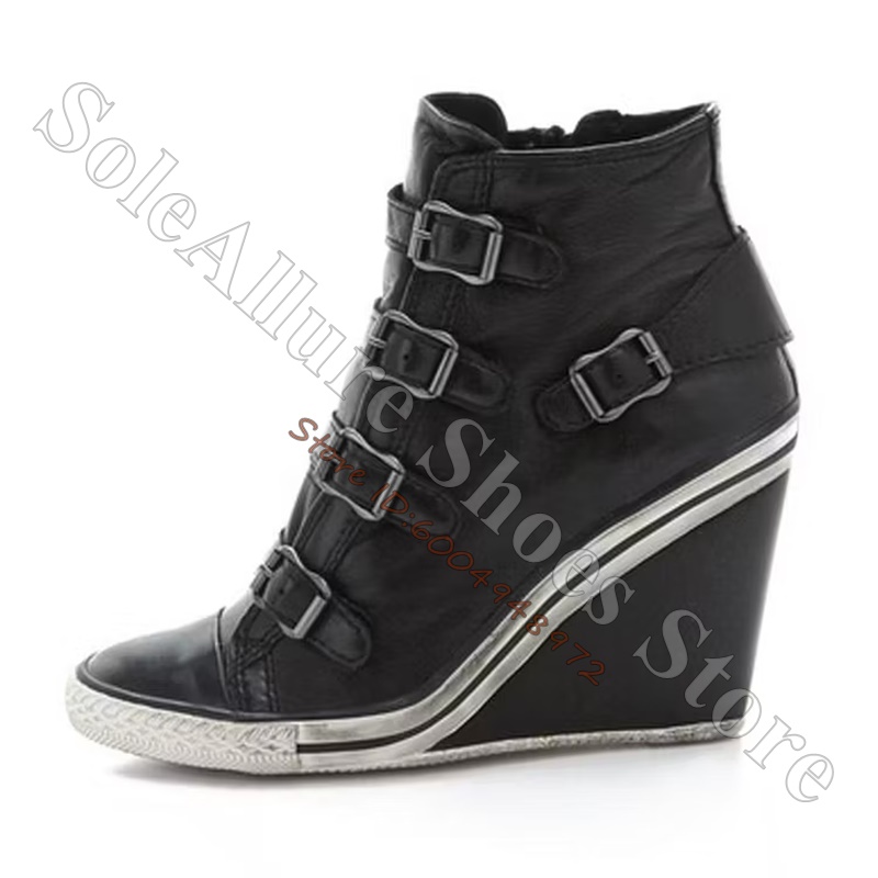 Grey Multi Buckle High Top Wed - Wedge Espadrille Women review and price